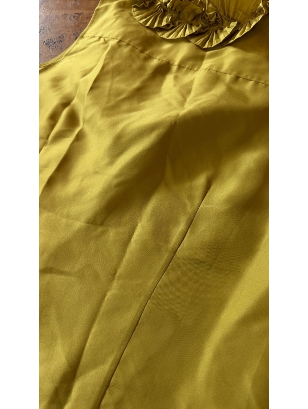 J.Crew Pure Silk Chartreuse Sleeveless Ruffle Blouse - Picture 7 of 8